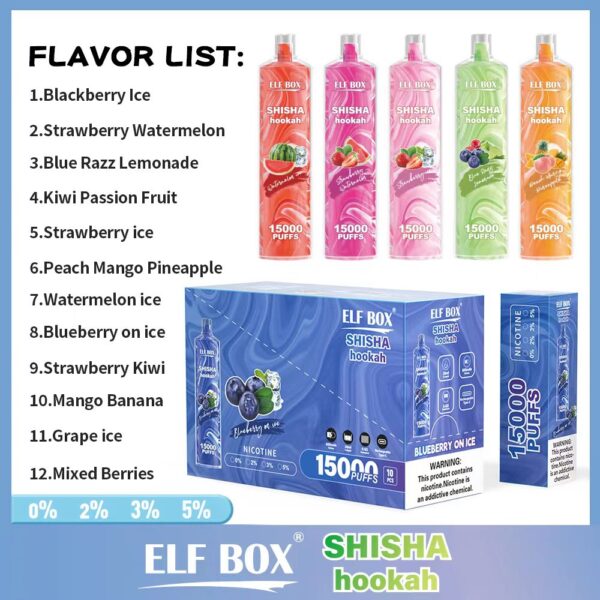 ELF BOX LS15000 Puff Shisha Hookah 0% 2% 5% Nicotine Rechargeable Disposable Vape Wholesale - AlsoVape - 2