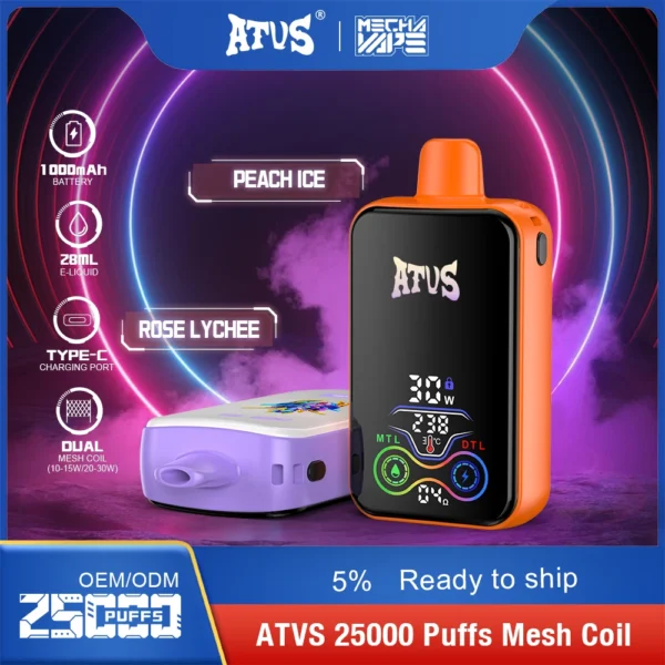 ATVS 25000 Puffs Dual Mesh 5% Niskonikotynowy, jednorazowy, jednorazowy długopis Vapes Kup hurtowo - AlsoVape - 6