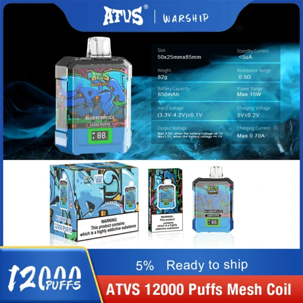 Atvs Warship 12000 Puffs 5% Nízká nikotinová dobíjecí jednorázová pera Hromadně Koupit velkoobchod – AlsoVape – 2