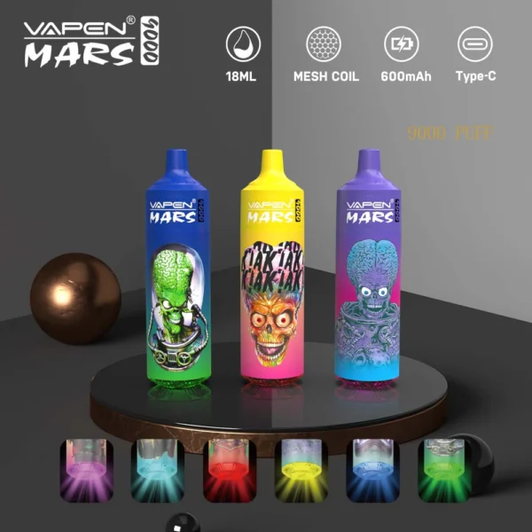 VAPEN Mars 9000 Puffs 0% 2% 5% Low Nicotine Rechargeable Disposable Vapes Pen Bulk Buy Wholesale - AlsoVape - 1