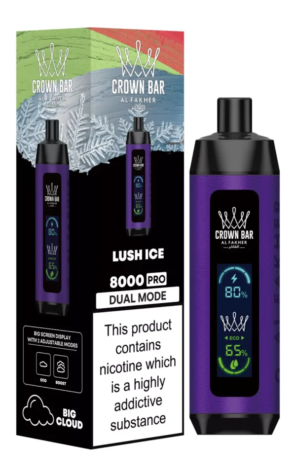 Al Fakher Crown Bar Big Cloud 8000 Pro Dual Mode koko näytön alhainen nikotiinipitoisuus ladattava kertakäyttöinen Vapes Pen Bulk Osta tukku - Euroopan varastovarasto - AlsoVape - 4