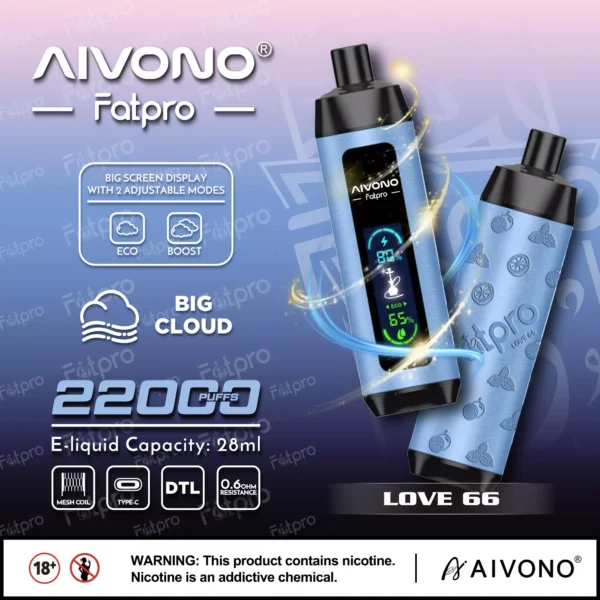 AIVONO Fatpro 22000 Puffs Hookah Digital Screen 0% 2% 3% 5% Niskonikotynowy akumulator Jednorazowy długopis Vapes Kup hurtowo - AlsoVape - 4